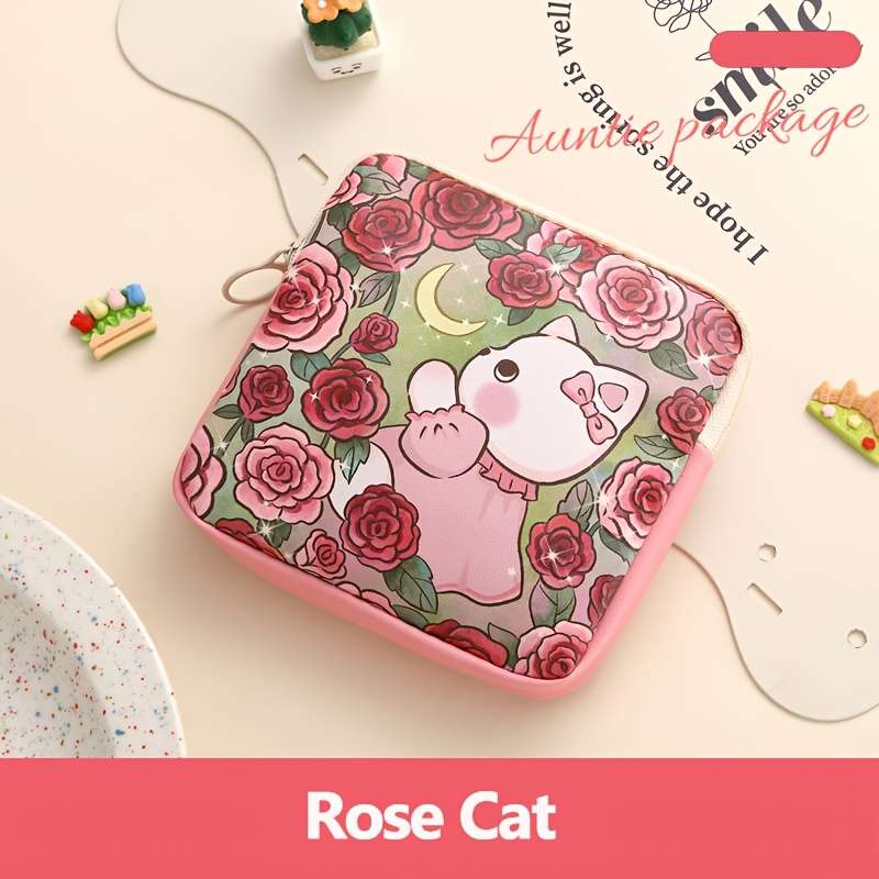 1pc Cute Cartoon Oil Painting Design PVC Storage Bag Casual Style Lightweight Hand Washable