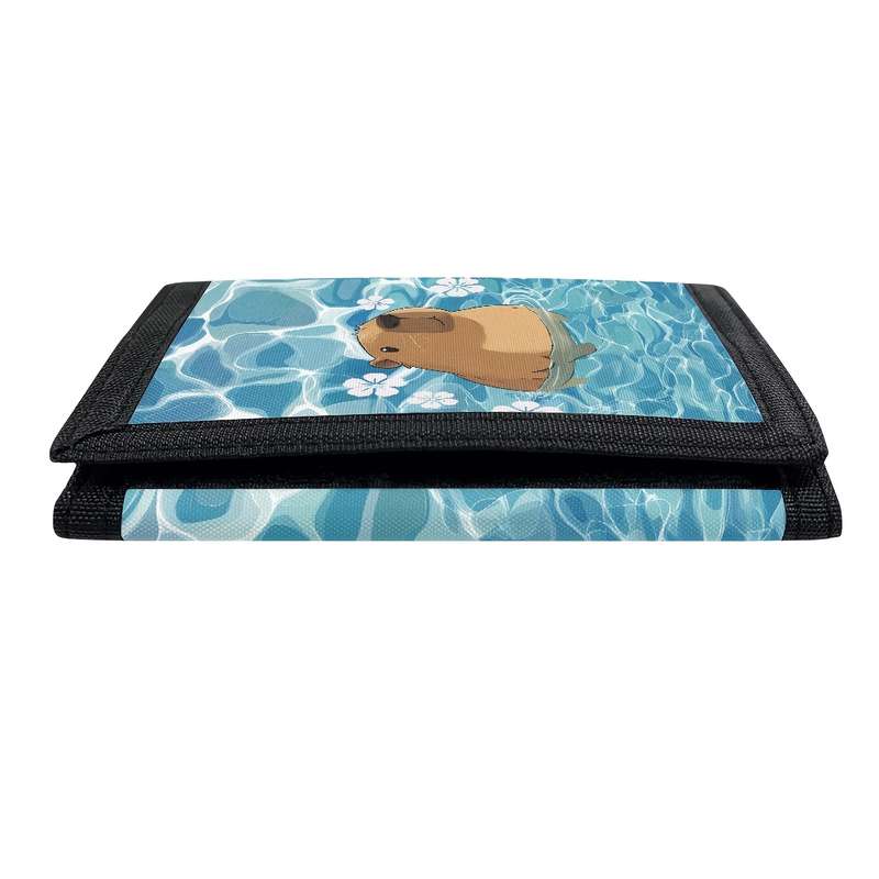 1pc Cute Summer Capybara Trifold Wallet with Magic Sticker Coin Pouch Multiple Card Slots C Vibra