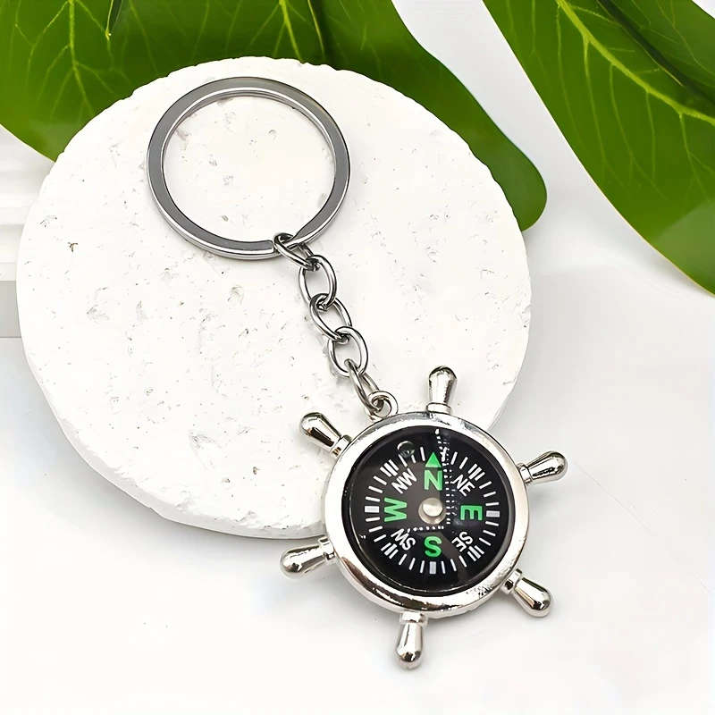 1pc Personalized Simple and Creative Helmsman Ship Rudder Metal Compass Keychain Personalized Custom