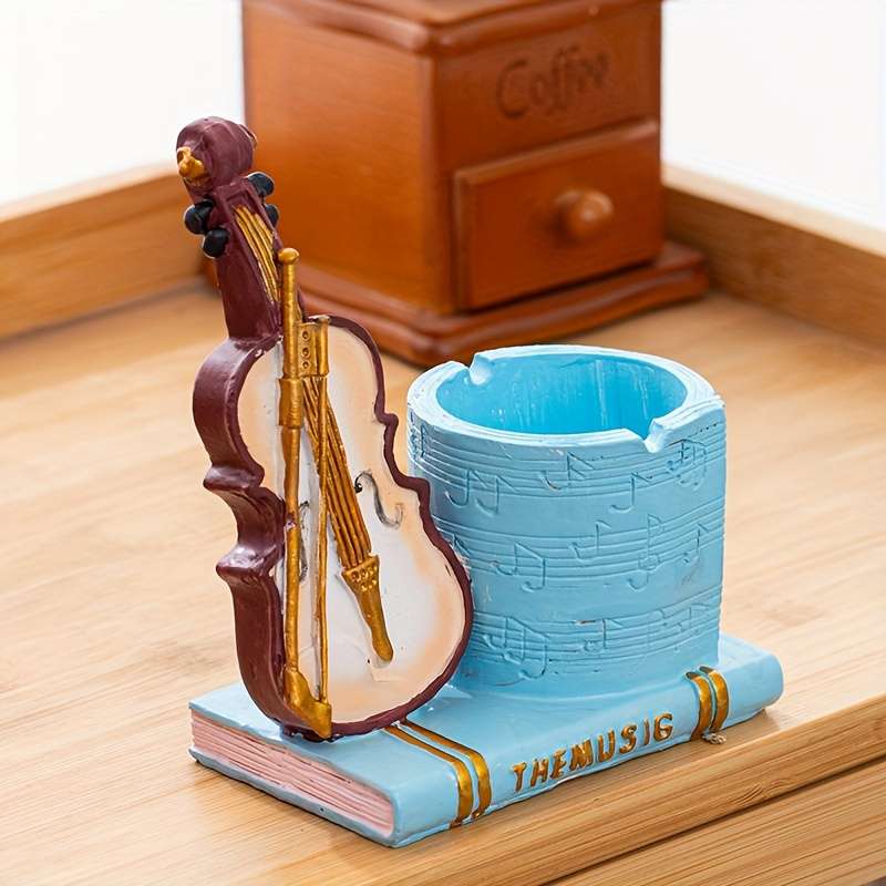 1pc Vintage Violin Ashtray Unique Resin Craft for Home Bar Decor Romantic Gift Idea