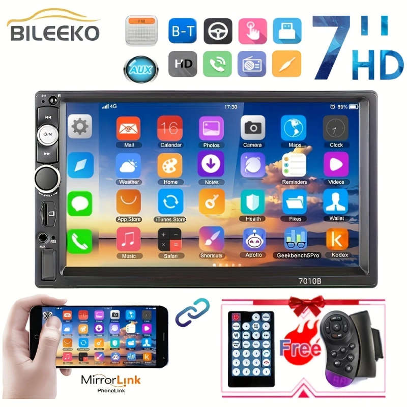 1pc 17.78 Cm HD Double Din Car Stereo Radio MP5 Player With Steering Wheel Remote Support Mirror