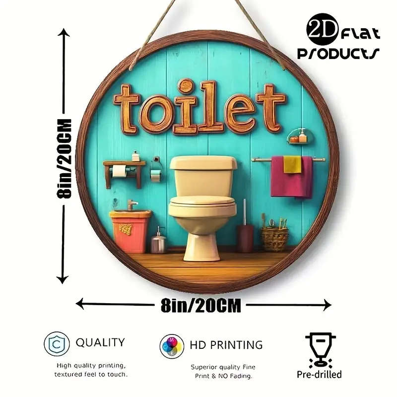 1pc Vintage Toilet Theme Round Aluminum Sign 2D Printed Metal Wall Art for Home Living Room Office P