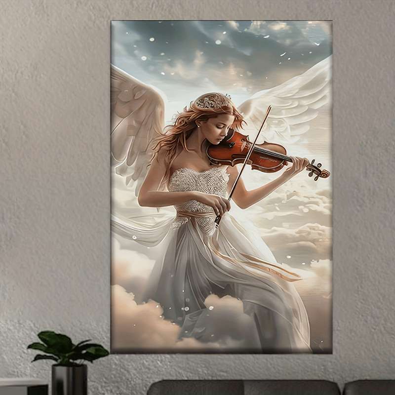 1pc  Canvas Painting--Unframed A Woman in a White Dress with a Violin Posters And Prints Liv