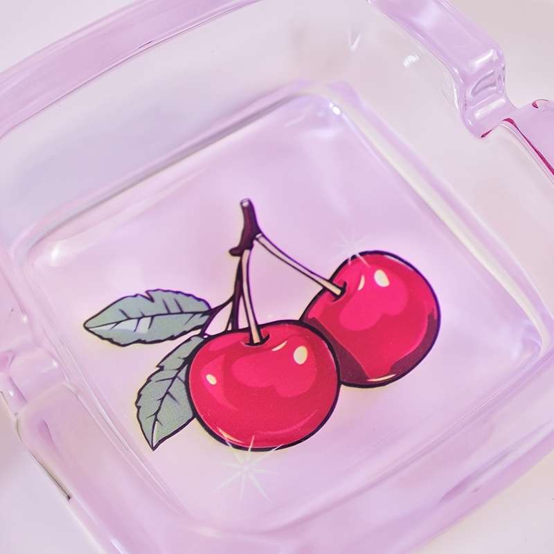 1pc Pink Cherry Square Glass Ashtray Home Office Bar Decoration Smoking Accessories The Perfec