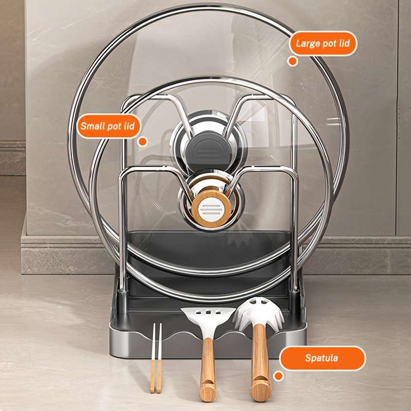1pc Stainless Steel Kitchen Organizer Rack for Pots Pans Spatulas Spoons Space-Saving Wall-Mo
