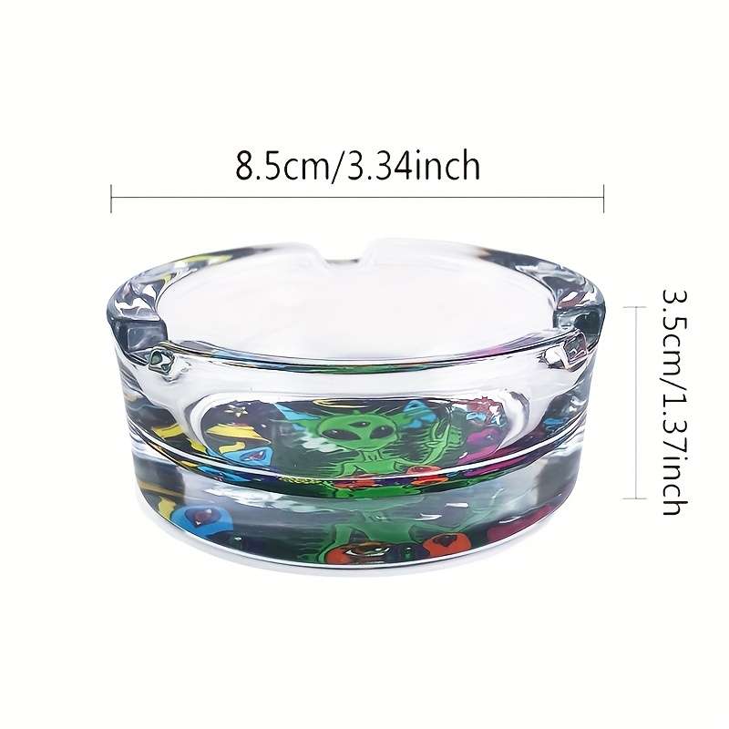 1pc Whimsical Alien Mushroom Design Glass Ashtray Round Colorful Cartoon Pattern for Home Deco
