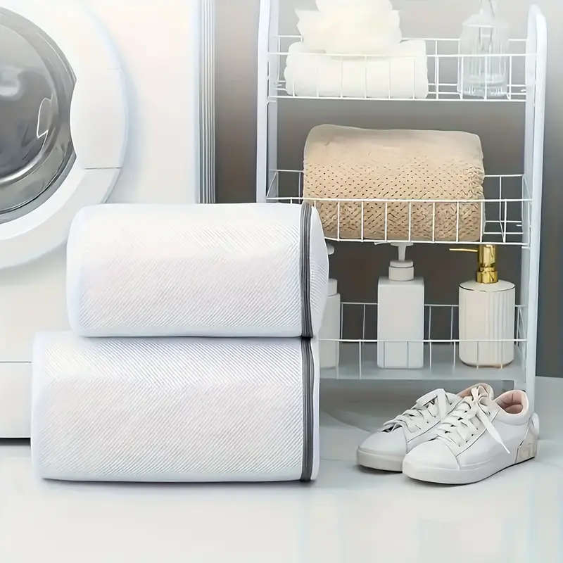 1pc Durable Polyester Mesh Laundry Bag for Shoes Zippered Round Washing Machine Organizer for Sneake