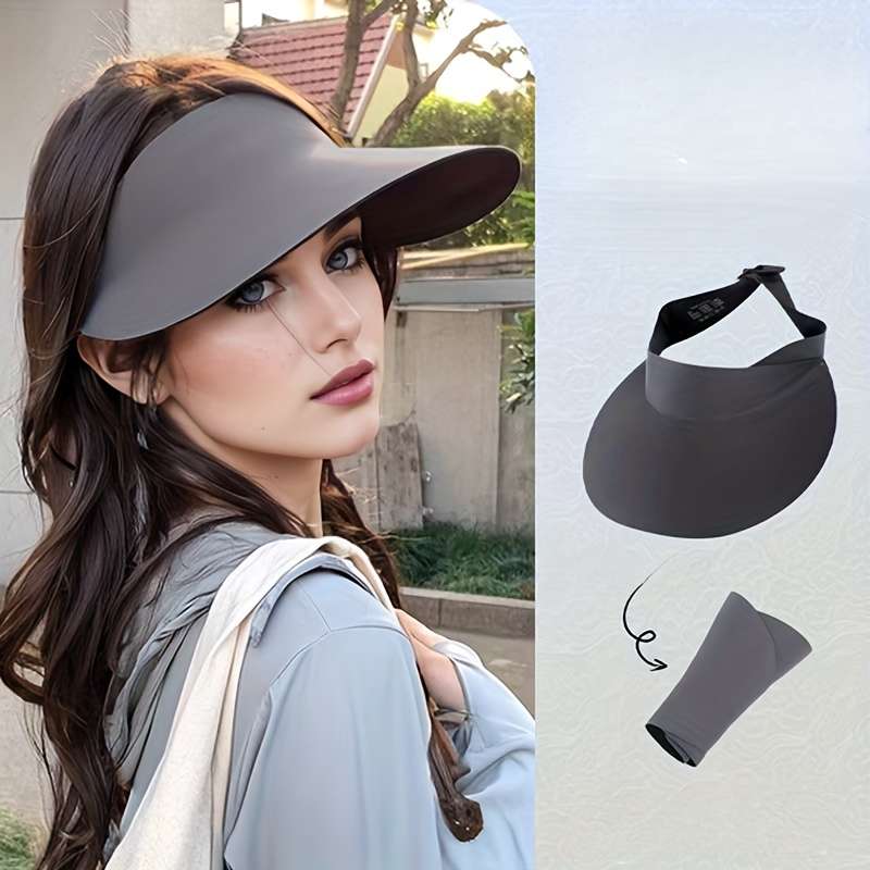 1pc Light Gray Breathable Sun Protection Visor Hat for Women Seamless Foldable Design Lightweigh