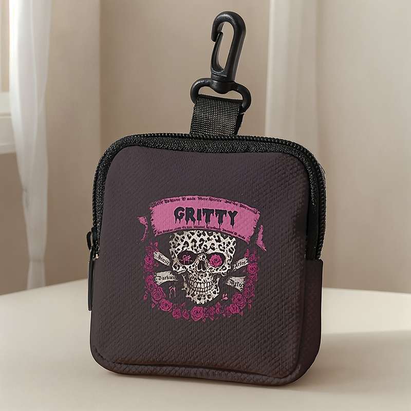 1pc Gothic Skull Print Large Capacity Coin Wallet C Stylish Multi-Function Key Card Holder wi