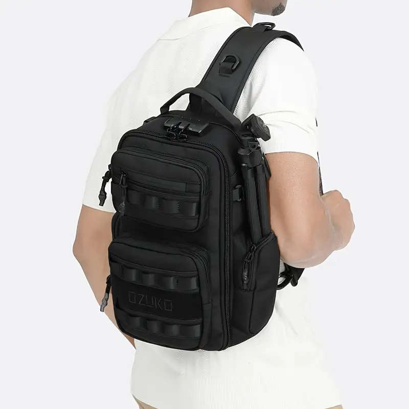 Men's Chest Bag with Multi-Functional Pockets Adjustable Shoulder Strap Hand Washable Zippered Cross