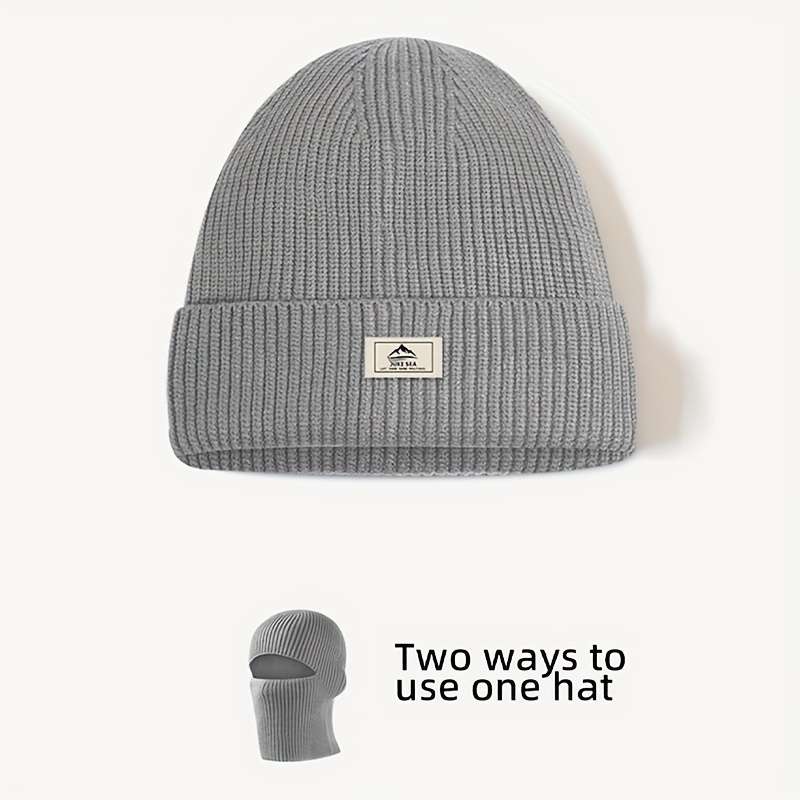 1pc 2-in-1 Polyester Knit Balaclava Beanie Hat with Windproof Face Mask Casual Style 90% Polyest