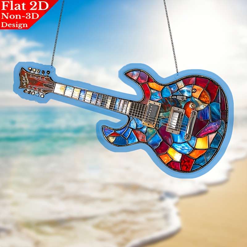 1pc 2D Flat One piece electric guitar-shaped acrylic sunlight catcher flat 2D hanging decoration