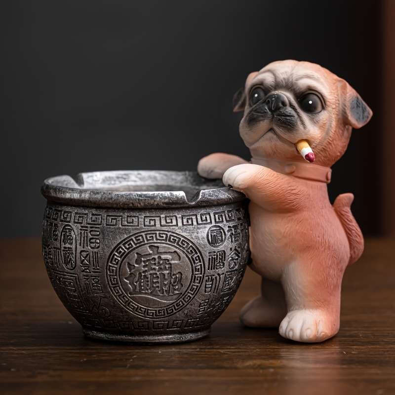 1pc Unique Resin Pug Ashtray Creative Cartoon Dog Design for Home Office Hotel Decor Per