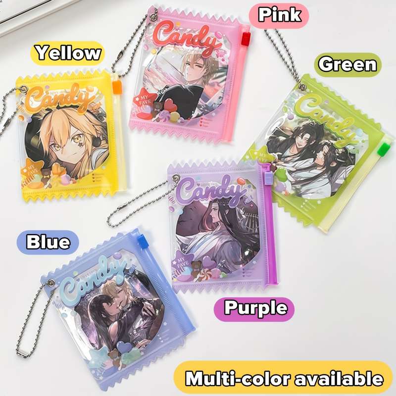1pc Transparent PVC Dustproof Bag with Keychain Sweet Candy Theme Multi-Color Options Zipper