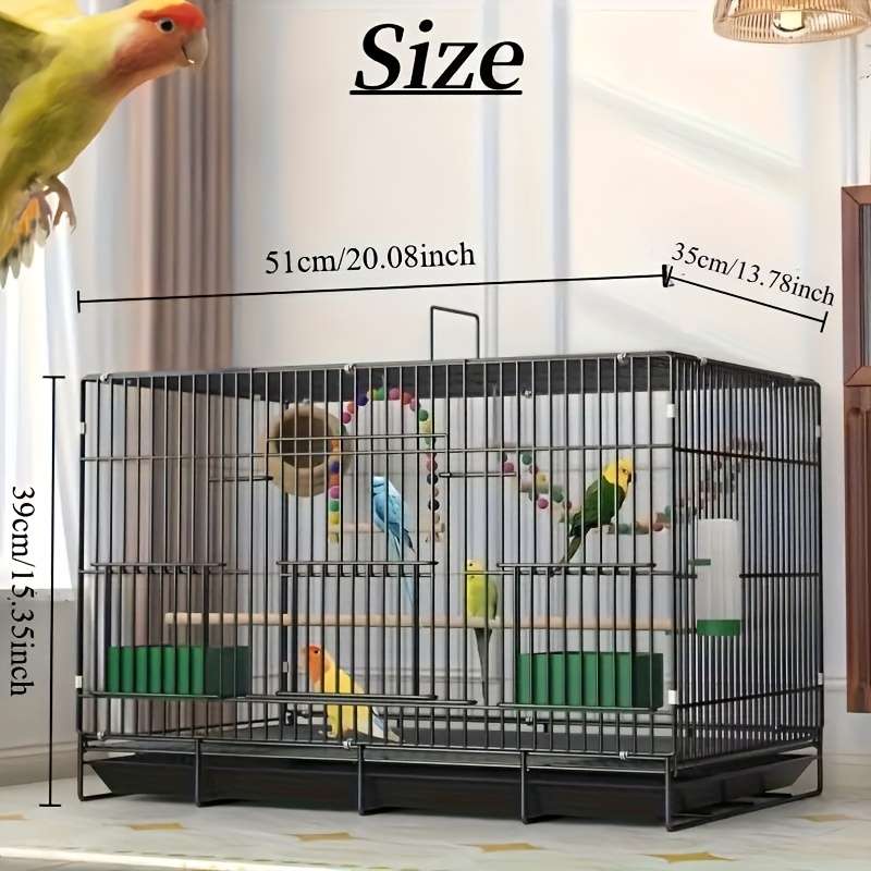 1pc Black cage + tray + trough + standing pole size 20.08*13.78*15.35 inches/51*35*39 cmPet Cage