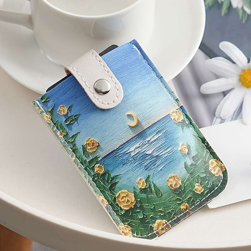 1pc Fashion Style Pull Out Card Bag Multi Card Slot Portable Small with Snap Closure and Polyes