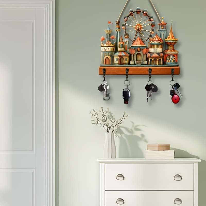 1pc Amusement Park ferris wheel home wooden key hanger key storage with hooks four-season multi-f