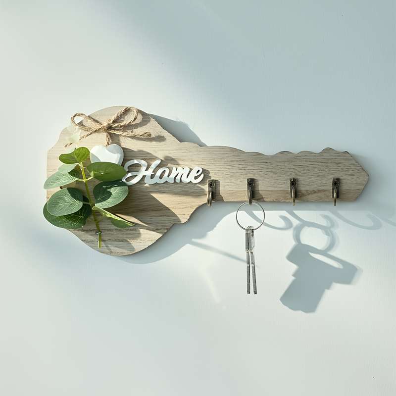 1pc Vintage Wooden Key-Shaped Key Holder Wall Decor Casual Style Painted Finish Multi-Functional