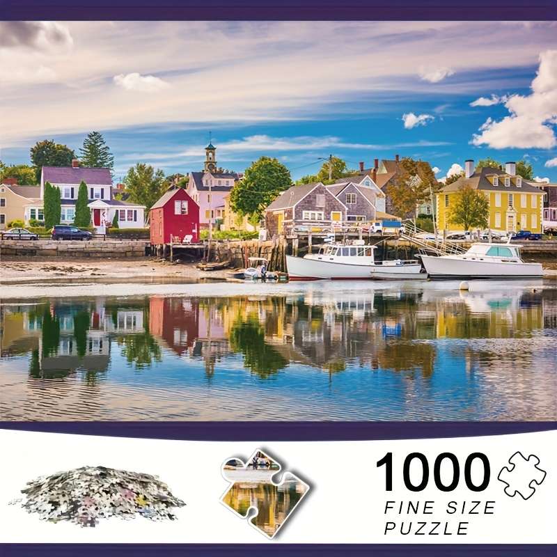 1000pcs Mini Jigsaw Puzzle Charming Seaside Fishing Village Scene 38.0x26.01 cm D