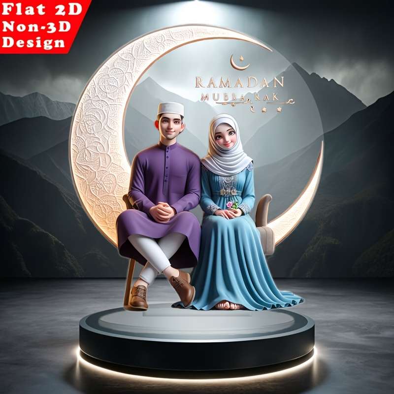 1pc 2D Flat   Acrylic Decorative Piece Romantic Couple Design with Floral Accents Traditi