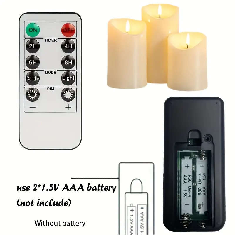 Set of 3 Flickering 3D Flameless Candles