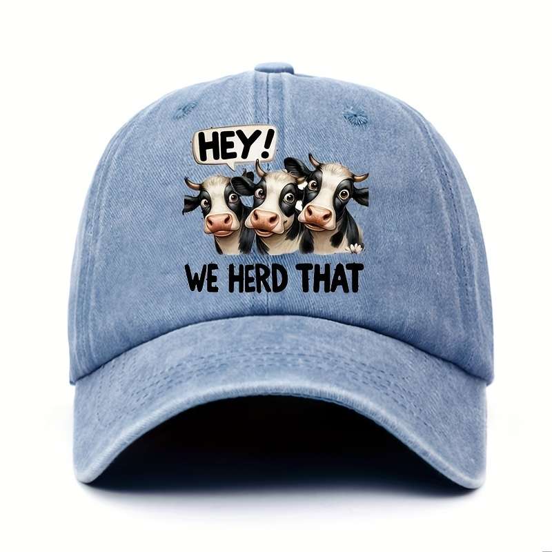 1pc Cotton Baseball Cap with Cute Cow Print Adjustable Unisex Hat Hand Washable Lightweight An