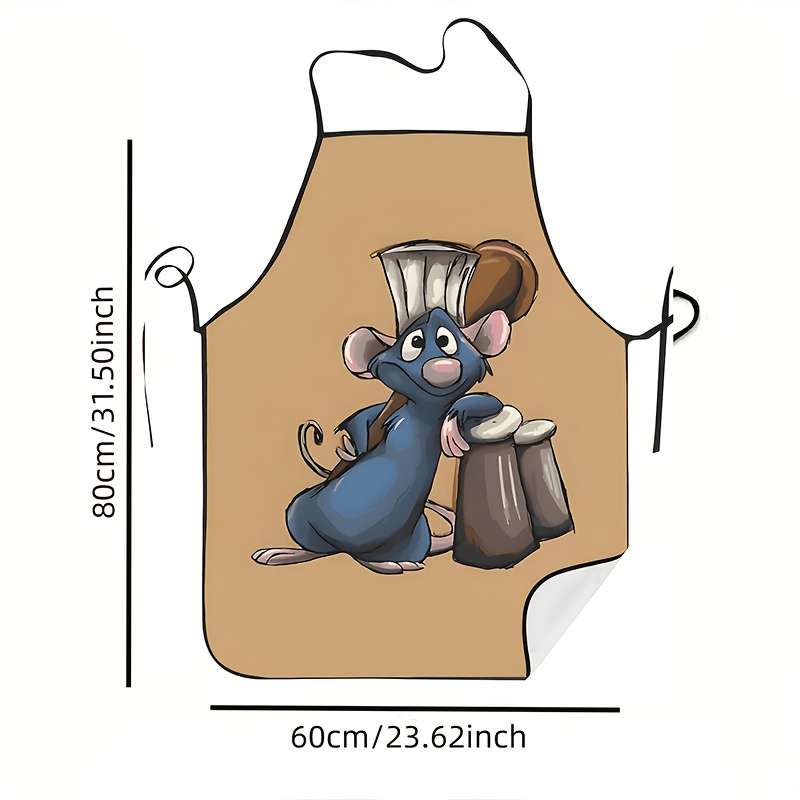 1pc Whimsical Mouse Drum Design Apron 100% Polyester Lightweight Kitchen Apron for Cooking