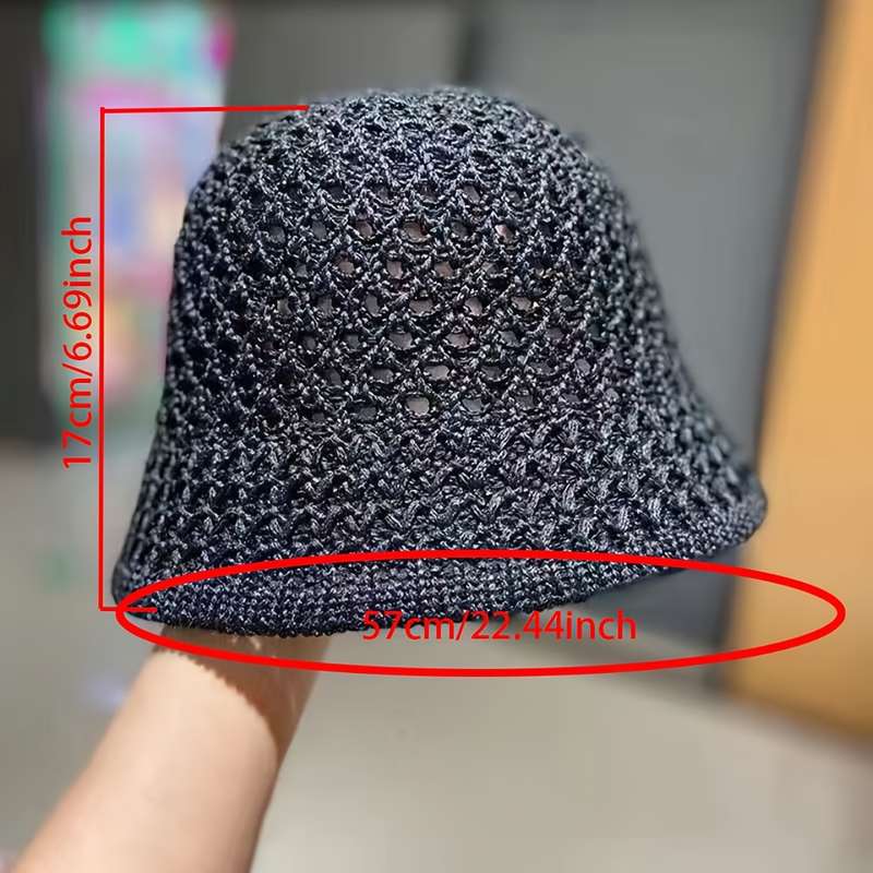 1pc Summer Sun Hat Hollow Out Knitted Polyester Bucket Hat Sun Protection for Fishing