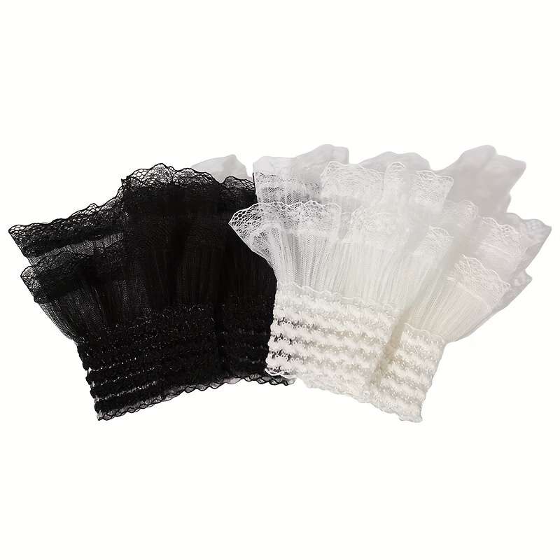 1 Pair White Lace Pleated Cuff Manicure Gloves