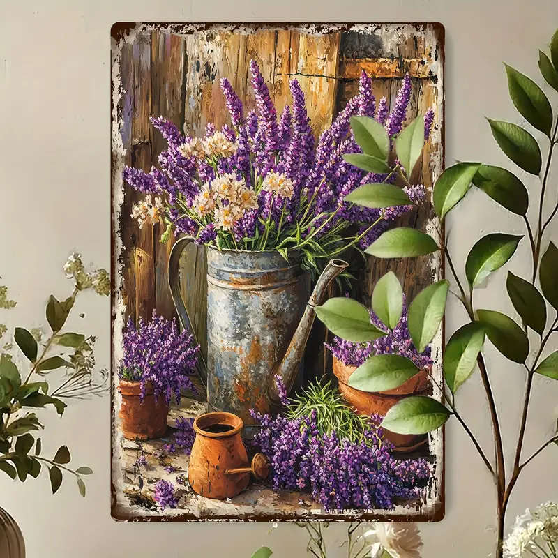 1pc Room Decor Vintage Lavender Flower Metal Tin Sign 20.32x30.48cm Durable Iron Wall Art for Home a