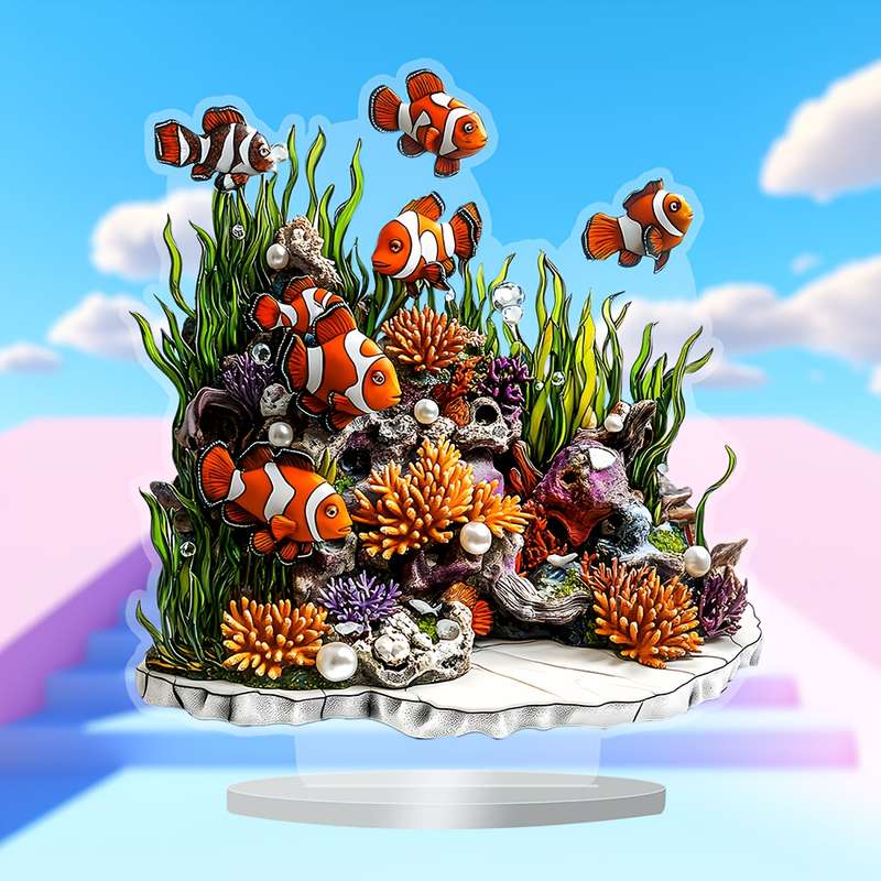 1pc 2D Flat  One  Artistic Acrylic Clownfish Statue Bohemian Style Multifunctional Desktop Decor