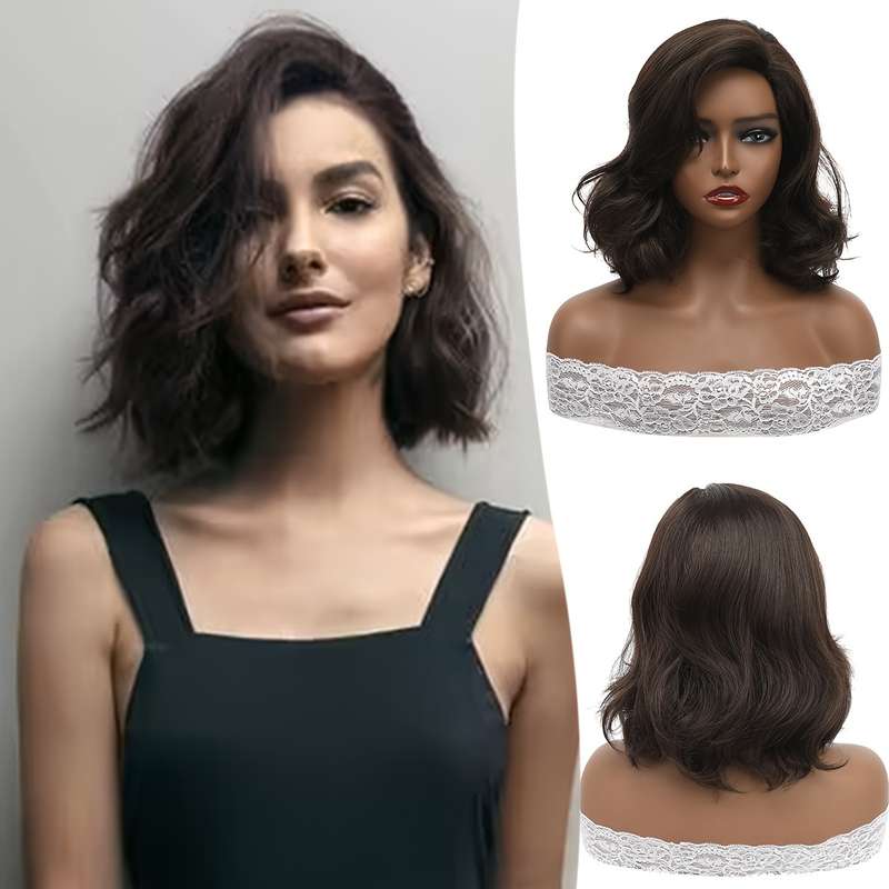 1Pc Brown With Golden Highlights 30.48cm Fashion Design Wig