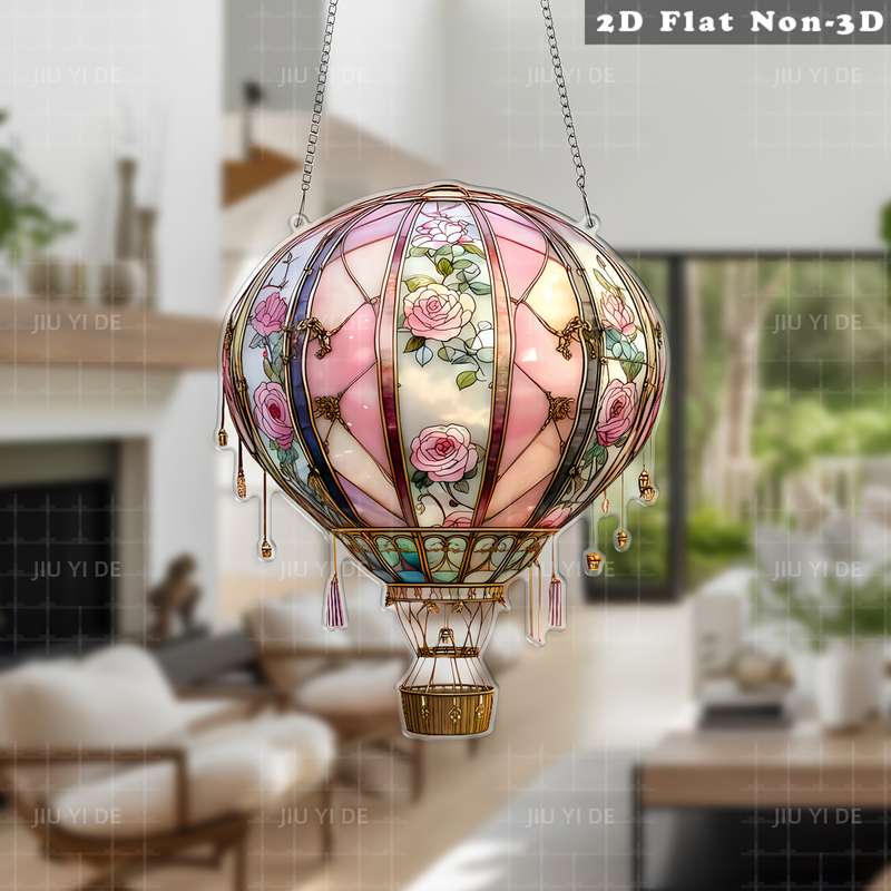 1pc 2D Flat   Bohemian Style  Acrylic Hot Air Balloon Wall Hanging Rose Pattern 20.07