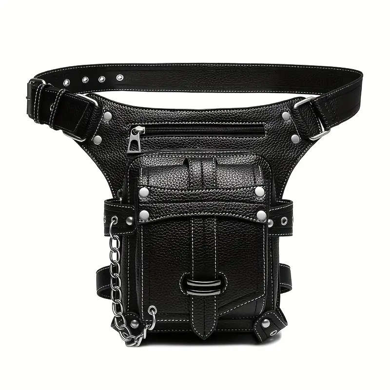 2025 New Men's Punk Style Synthetic Leather Waist Bag