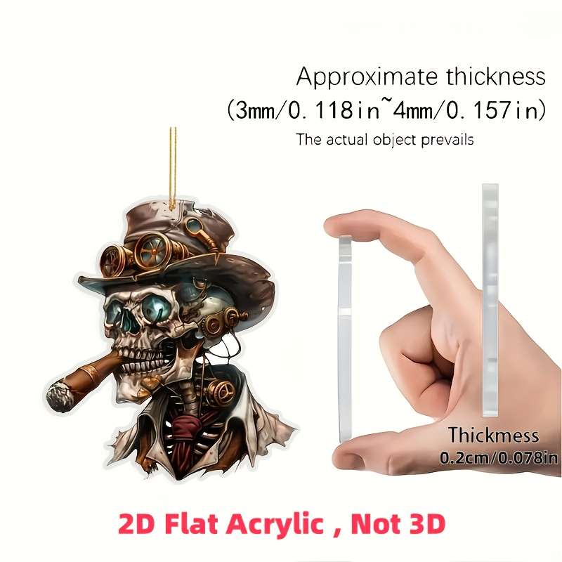 1pc 2D Flat    Unique Steampunk-Style Acrylic Hanging Ornament with Goggles Cigar Des