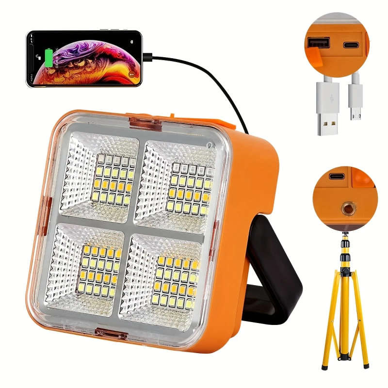 1pc Solar USB Rechargeable LED Work Light Portable Outdoor Floodlight with Magnetic Base 1200mAh Lit