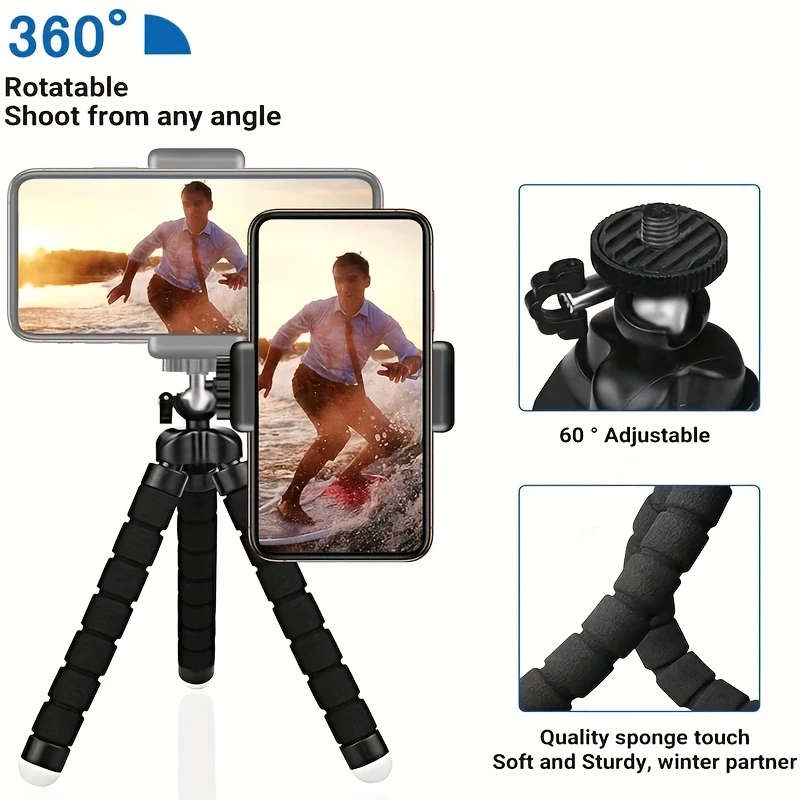 1pc Flexible Octopus Tripod Small Phone Camera Holder with Sponge Grip Mini Octopus Stand for Photog