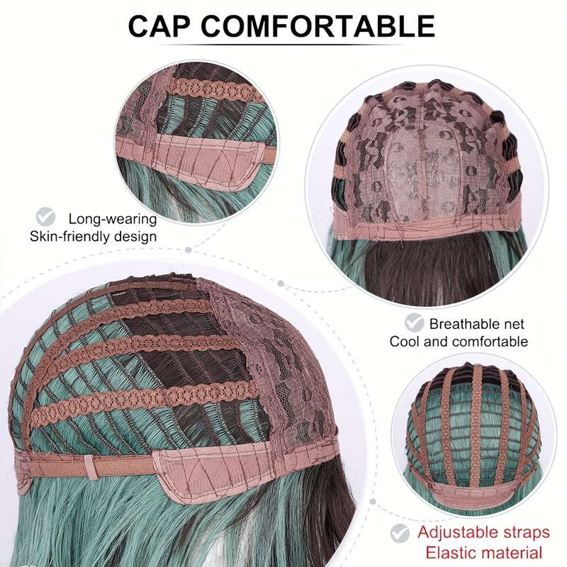 1Pc Brown Black+Green 40.64cm Fashion Design Wig