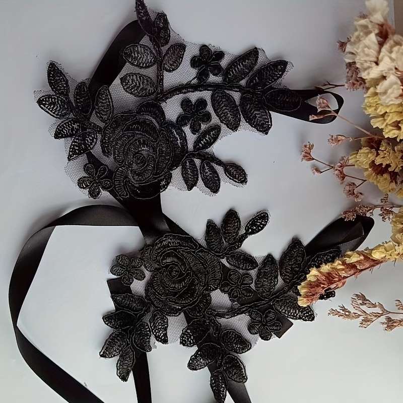 1 Pair Black Elegant Lace Bridal Gloves