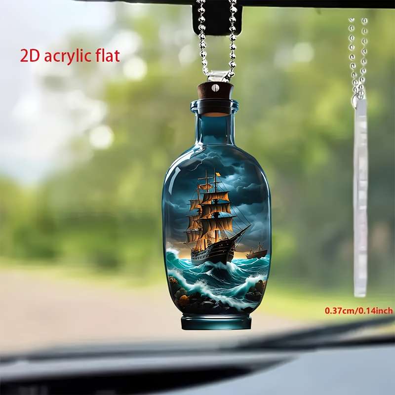 1pc 2D Flat   Acrylic Car Hanging Ornament Vintage Ship in Storm Design Perfect Holiday G