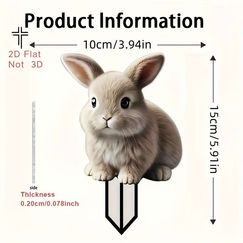 1pc 2D Flat   Charming Acrylic Rabbit Garden Stake Adorable Light Brown Bunny with Green Eyes