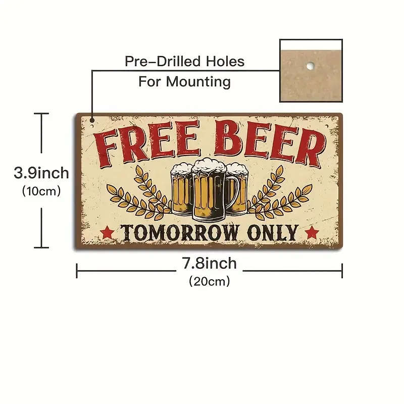1pc Classic Wooden Plaque Hanging Sign FREE BEER Tomorrow Only Vintage Style Wall Art Decor for Home