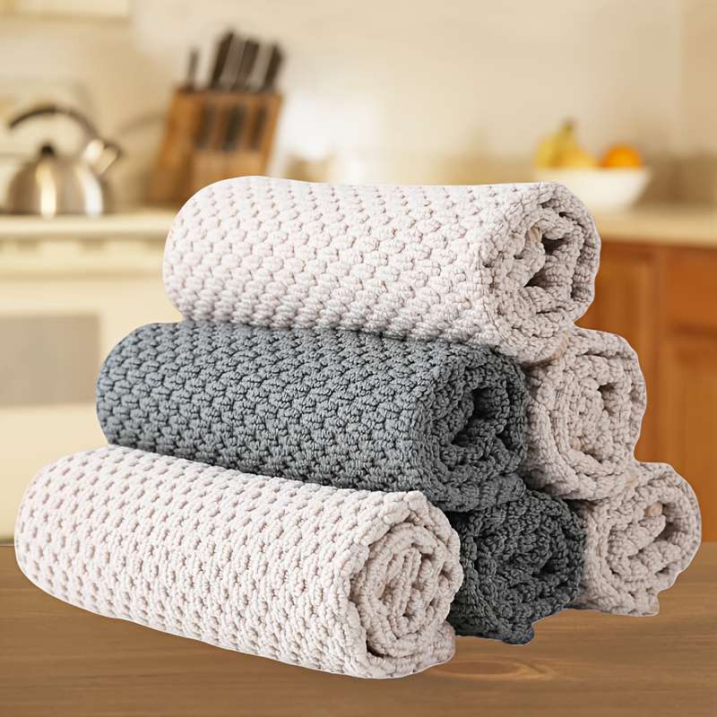 4pcs Ultra-Soft Microfiber Kitchen Towels High-Absorbency Double-Sided Waffle Texture Easy-