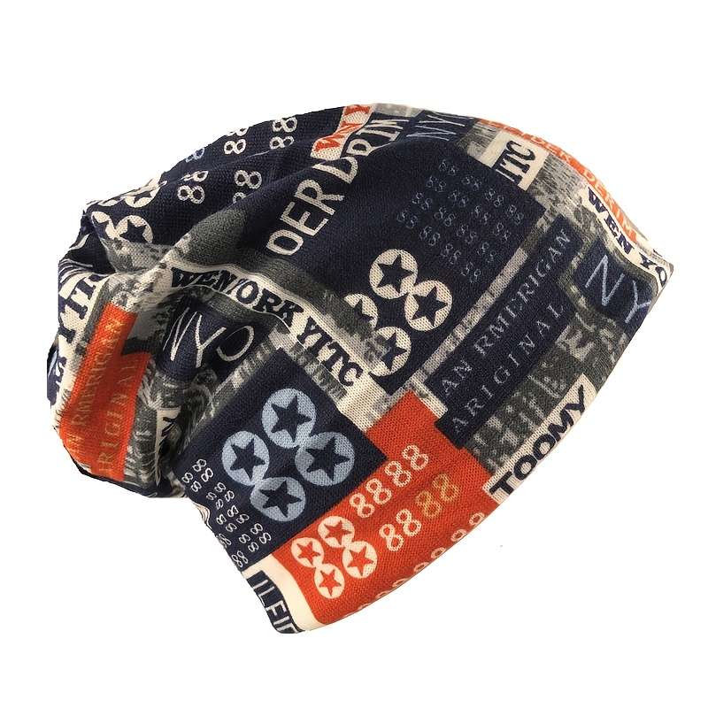 1pc Unisex Printed Beanie Hat Scarf Casual Style High Stretch Polyester with Elastane Light