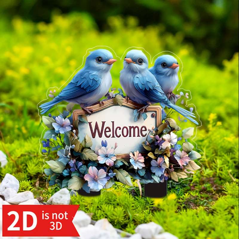 1pc 2D Flat  Charming Welcome Bird Garden Stake Durable Acrylic Waterproof Weatherproof Perfe