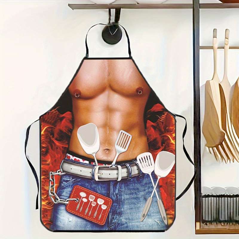 1PC Personality Funny Muscle Male Pattern Print Polyester Chef Apron