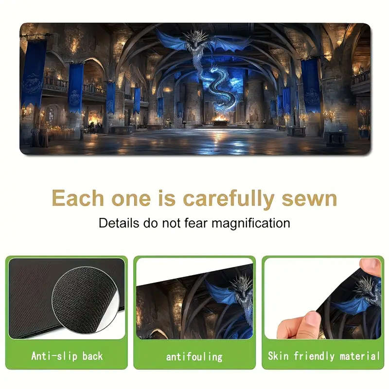 1pc 30x80cm Castle Dragon Rubber Non-Slip Mouse Pad Suitable for Office Study and Gaming