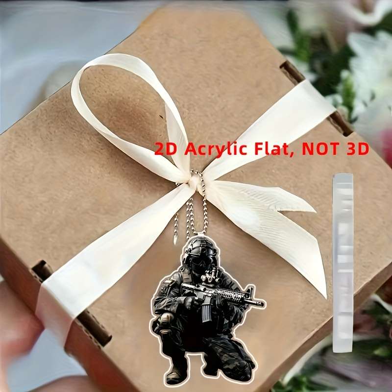 1pc 2D Flat  Men'S and Women'S Keychain Holiday Ornament Flat Acrylic Special Forces Soldier Car Re