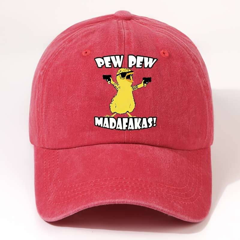 1pc EOXF Adjustable Washed Baseball Cap Breathable Casual Hat with PEW PEW MADAFAKAS Print Fash