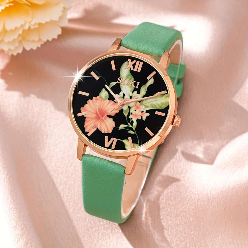 5pcs Set A Casual Fashion Quartz Watch for Women Featuring a Roman Dial Along with a Set